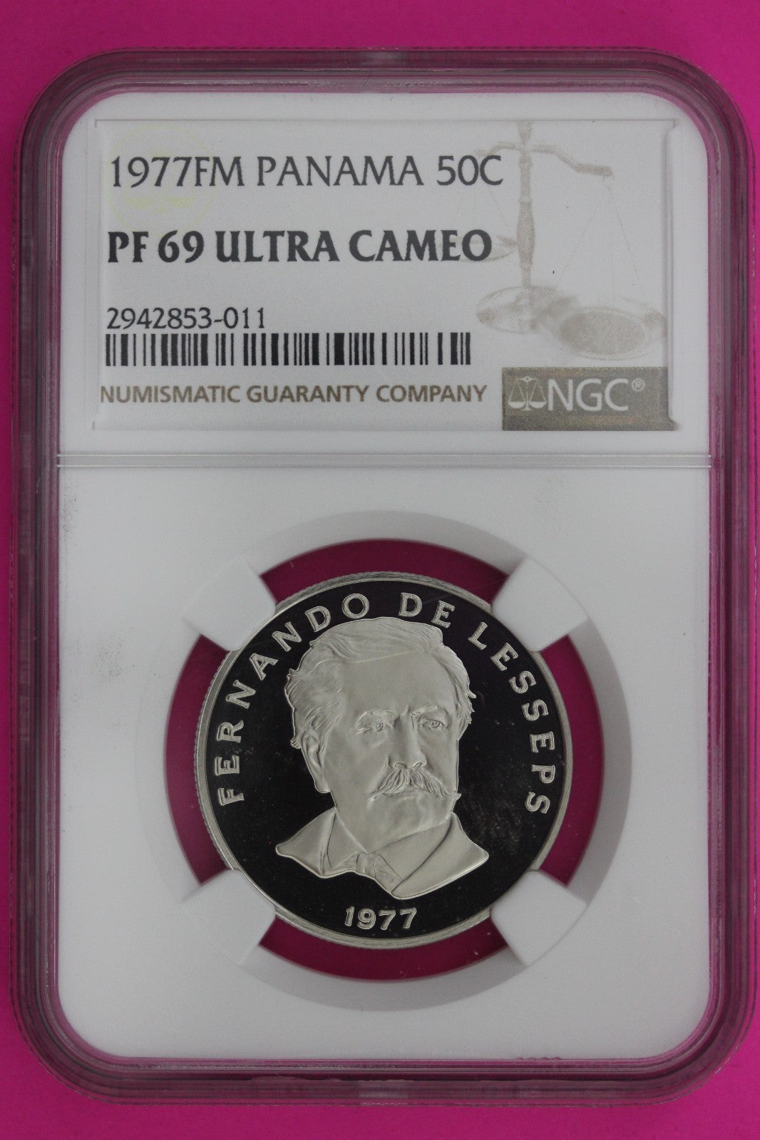 1977 Panama PF 69 Ultra Cameo Proof 50 Centesimos NGC Graded Certified Slab 1299