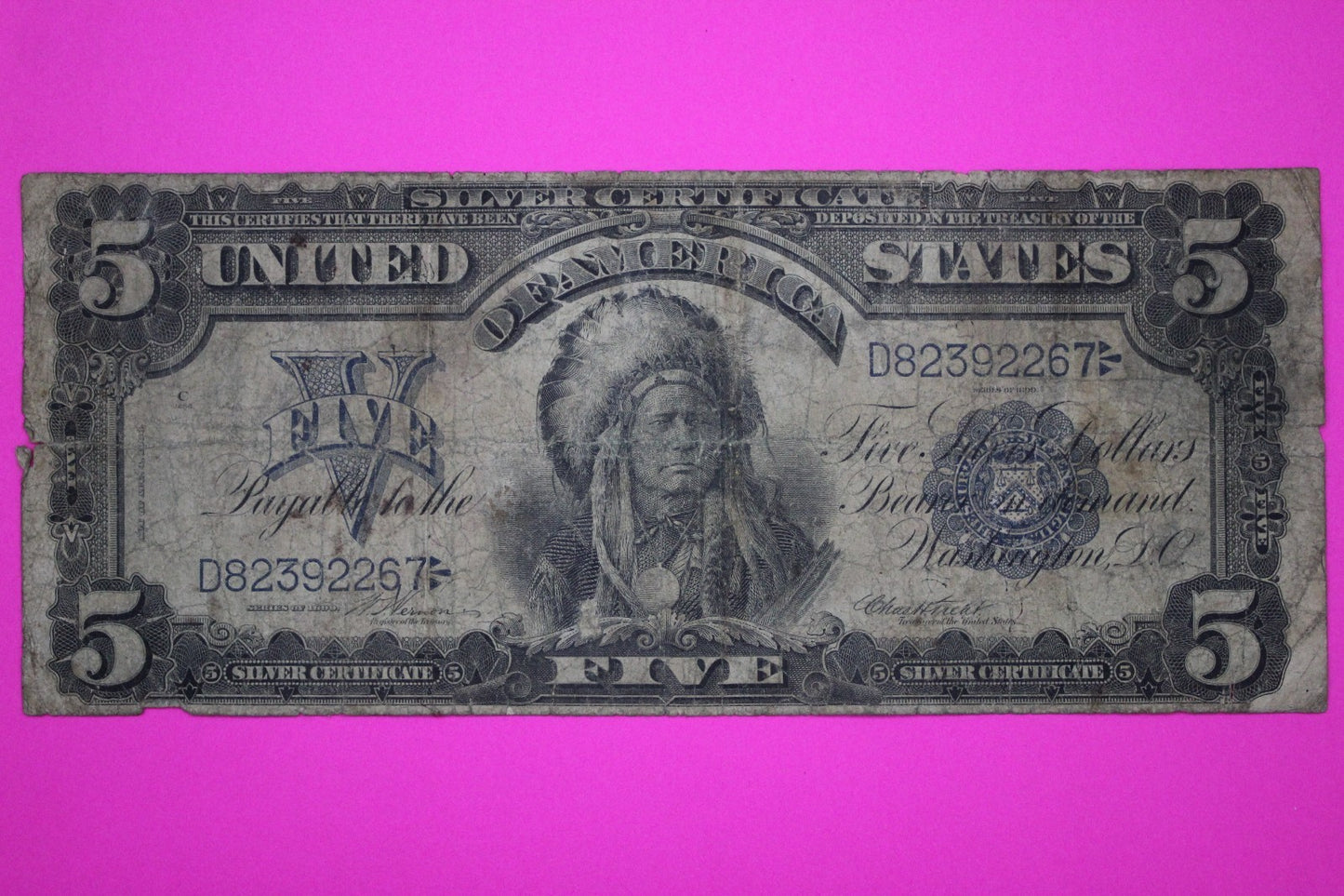 1899 $5 Five Dollars Indian Chief Silver Certificate FR 273 Authentic Bill 51