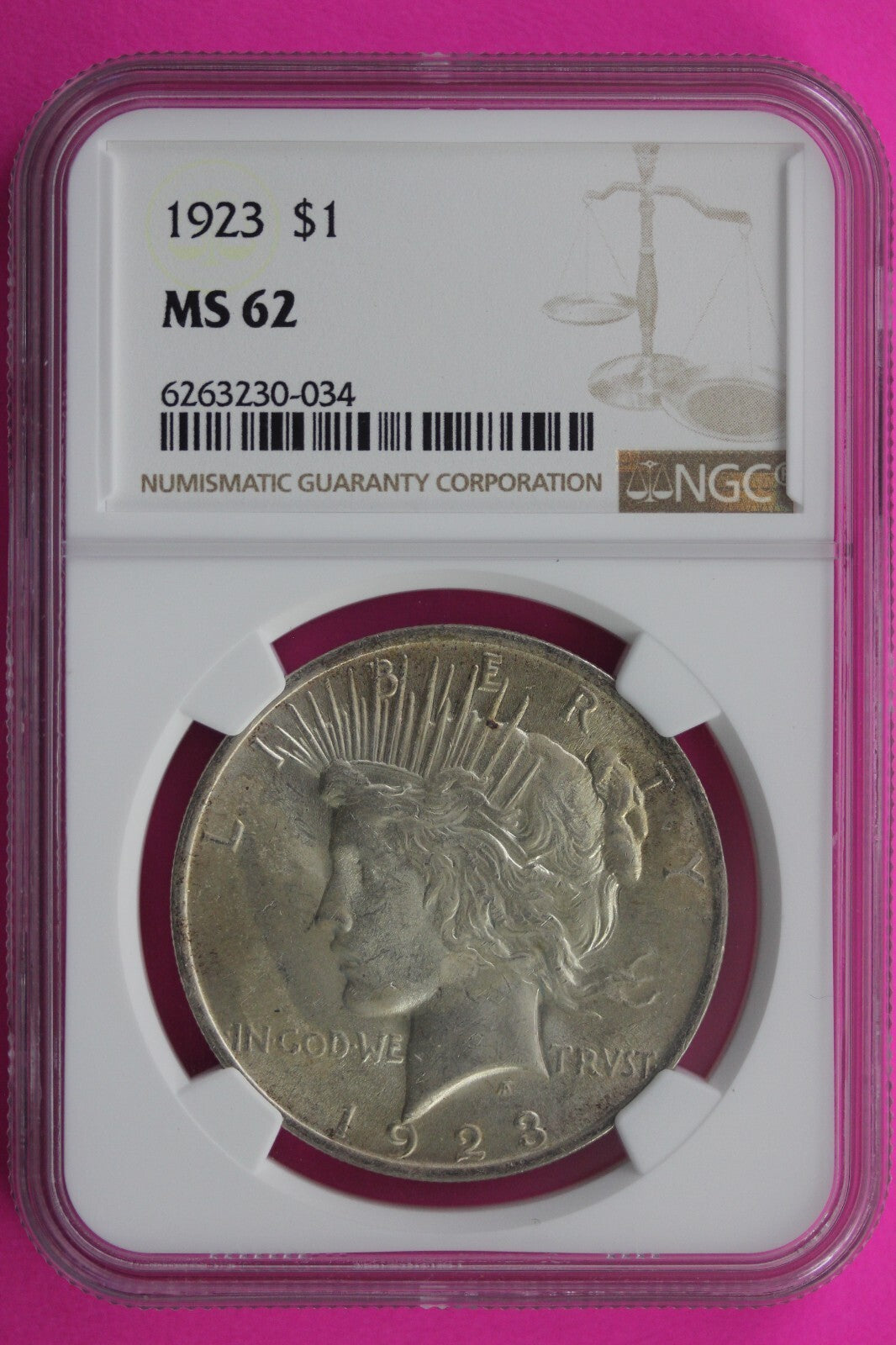 1923 P MS 62 Liberty Peace Silver Dollar NGC Certified Authentic Graded Slab 708