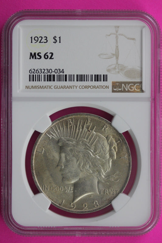 1923 P MS 62 Liberty Peace Silver Dollar NGC Certified Authentic Graded Slab 708