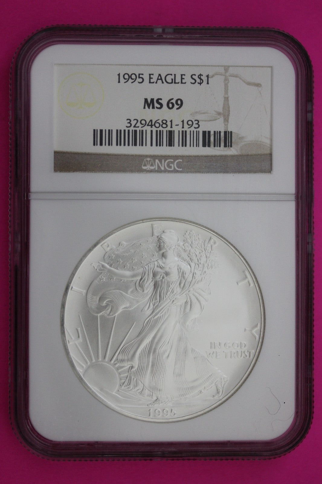 1995 MS 69 Silver Eagle 1 OZ .999 Silver NGC Certified Graded Authentic 210