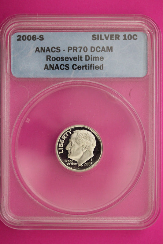 2008 S PR 70 Roosevelt Silver Dime Deep Cameo ANACS Certified Graded Slab 402