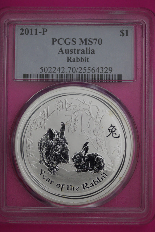 2011 MS 70 Australia Year Of The Rabbit 1 OZ .999 Silver PCGS Certified Slab 916