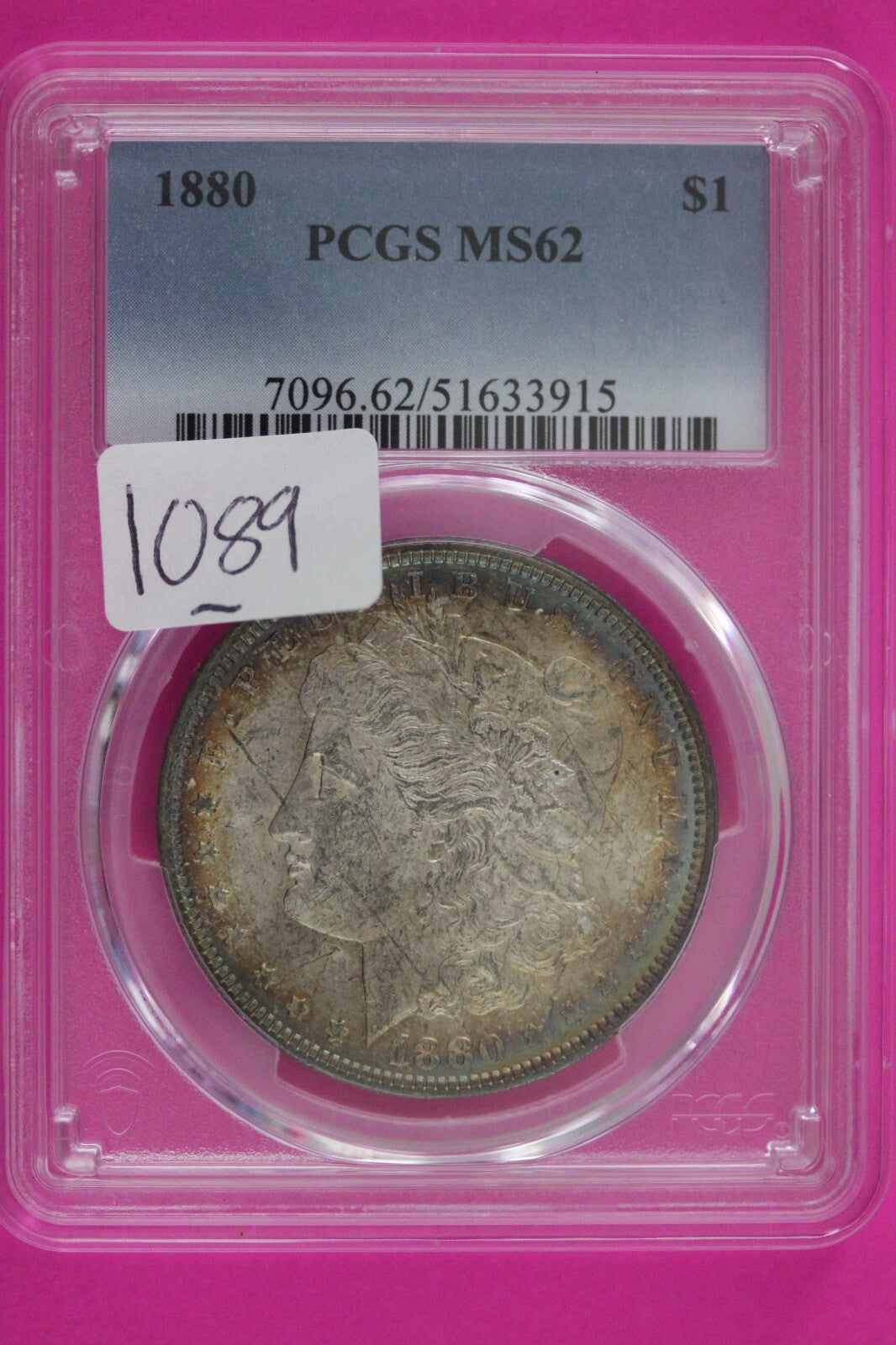 Toned 1880 P MS 62 Liberty Morgan Silver Dollar PCGS Certified Graded Slab 1089