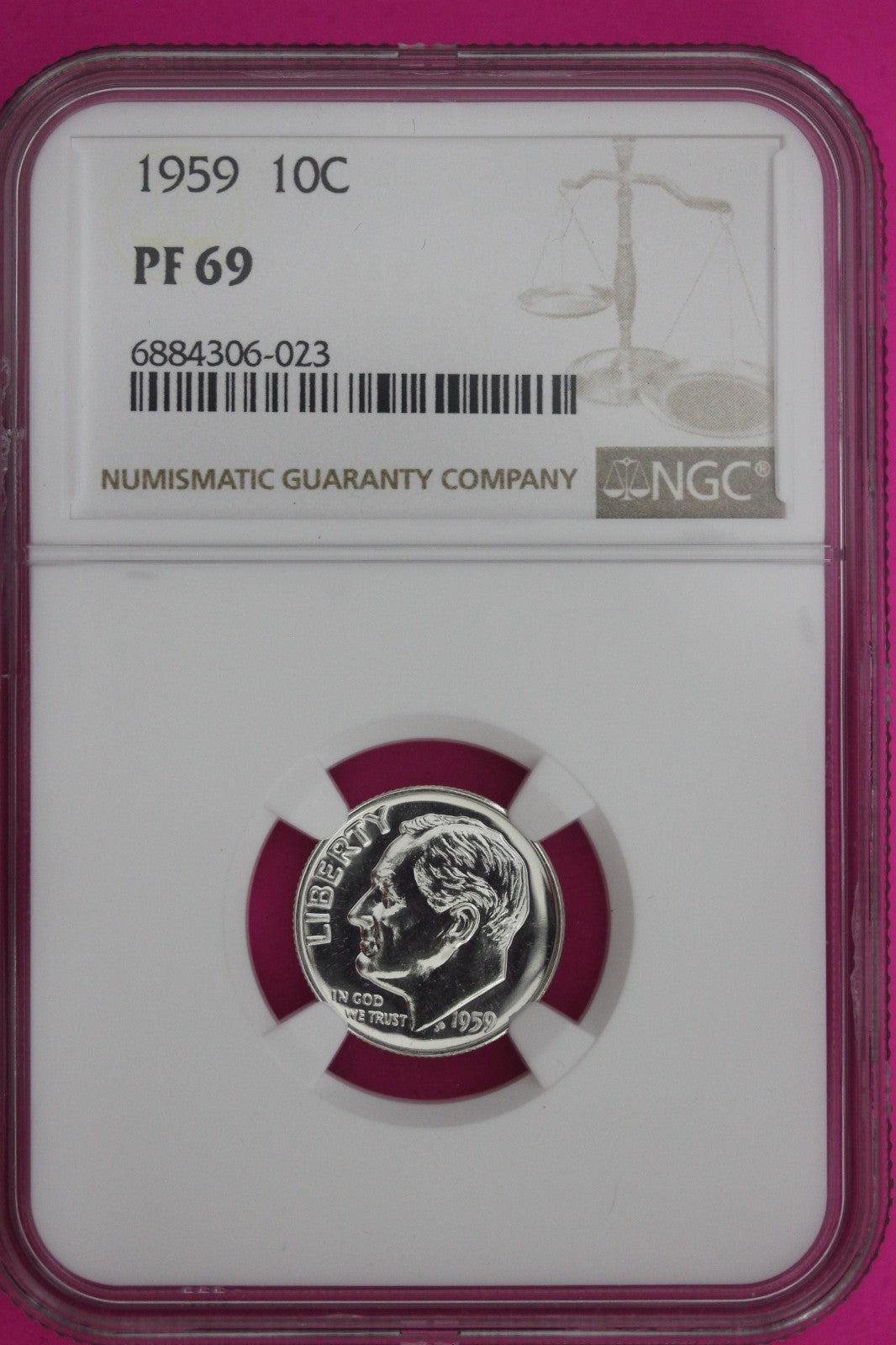 1959 PF 69 Roosevelt Silver Dime NGC Certified Graded Authentic & Genuine 1290