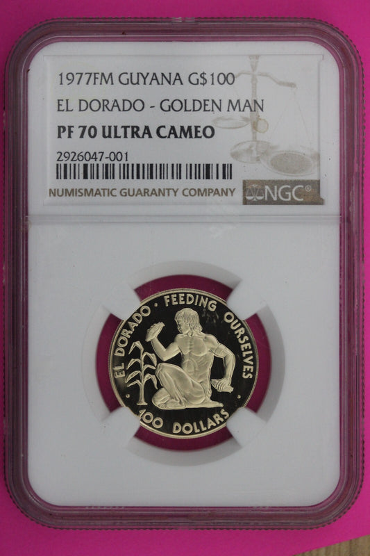 1977 PF 70 Gold $100 Guyana El Dorado Golden Man Ultra Cameo NGC Graded Slab 417
