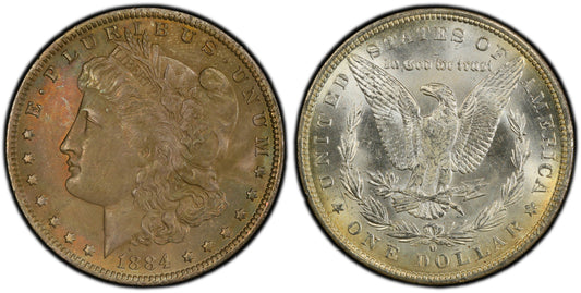 Toned 1884 O MS 64 Morgan Liberty Silver Dollar PCGS Certified Graded Slab 982