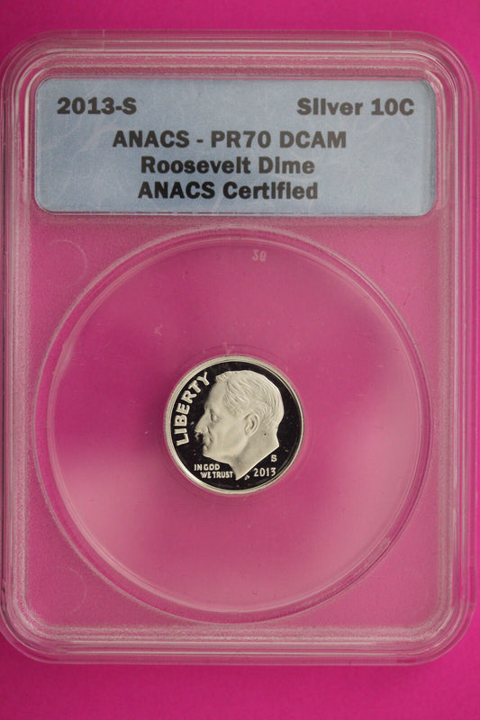 2013 S PR 70 Roosevelt Silver Dime Deep Cameo ANACS Certified Graded Slab 399