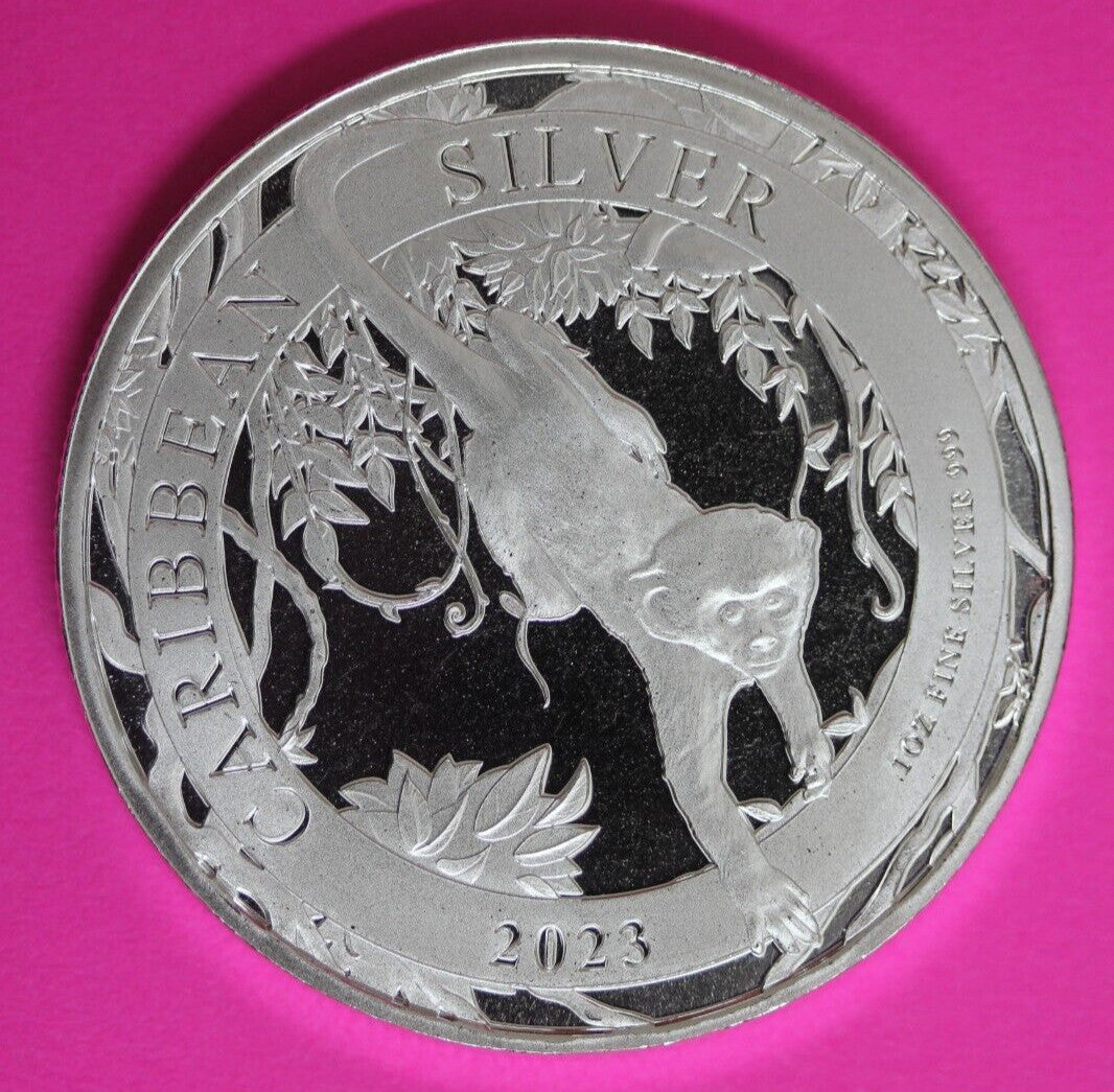 Gem BU 2023 Barbados Monkey 1 OZ Silver Coin .999 Fine $1.00 Same Coin In Pic 06