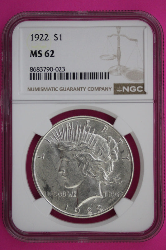 1922 P MS 62 Liberty Peace Silver Dollar NGC Certified Graded Authentic 576
