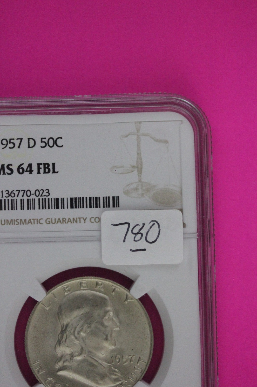 Full Bell Lines 1957 D MS 64 FBL Ben Franklin Half Dollar Silver Coin NGC 780