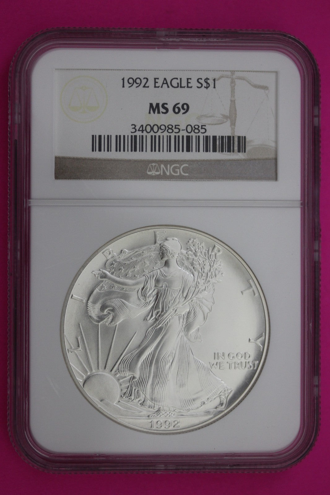 1992 MS 69 Silver Eagle 1 OZ .999 Silver NGC Certified Graded Authentic 209