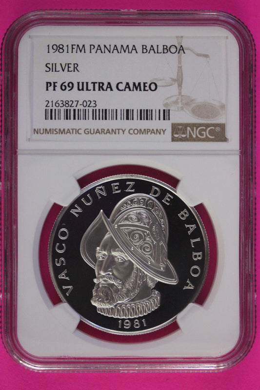 1981 Panama PF 69 Ultra Cameo Proof Silver Balboa NGC Certified Graded Slab 1006