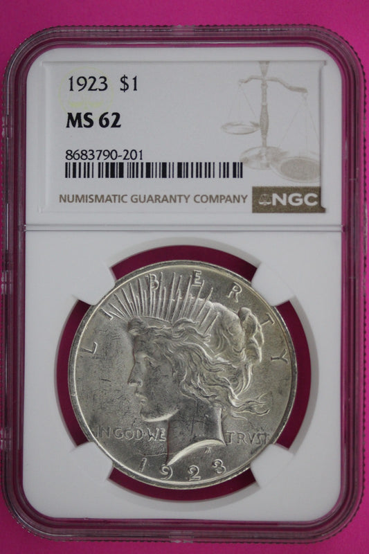 1923 P MS 62 Liberty Peace Silver Dollar NGC Certified Graded Authentic 553