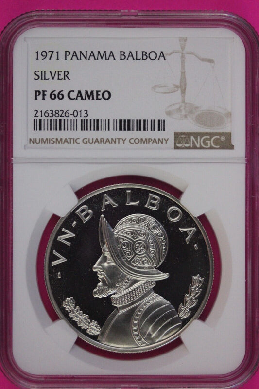 1971 Panama PF 66 Cameo Proof Silver Balboa NGC Certified Graded Slab 1074