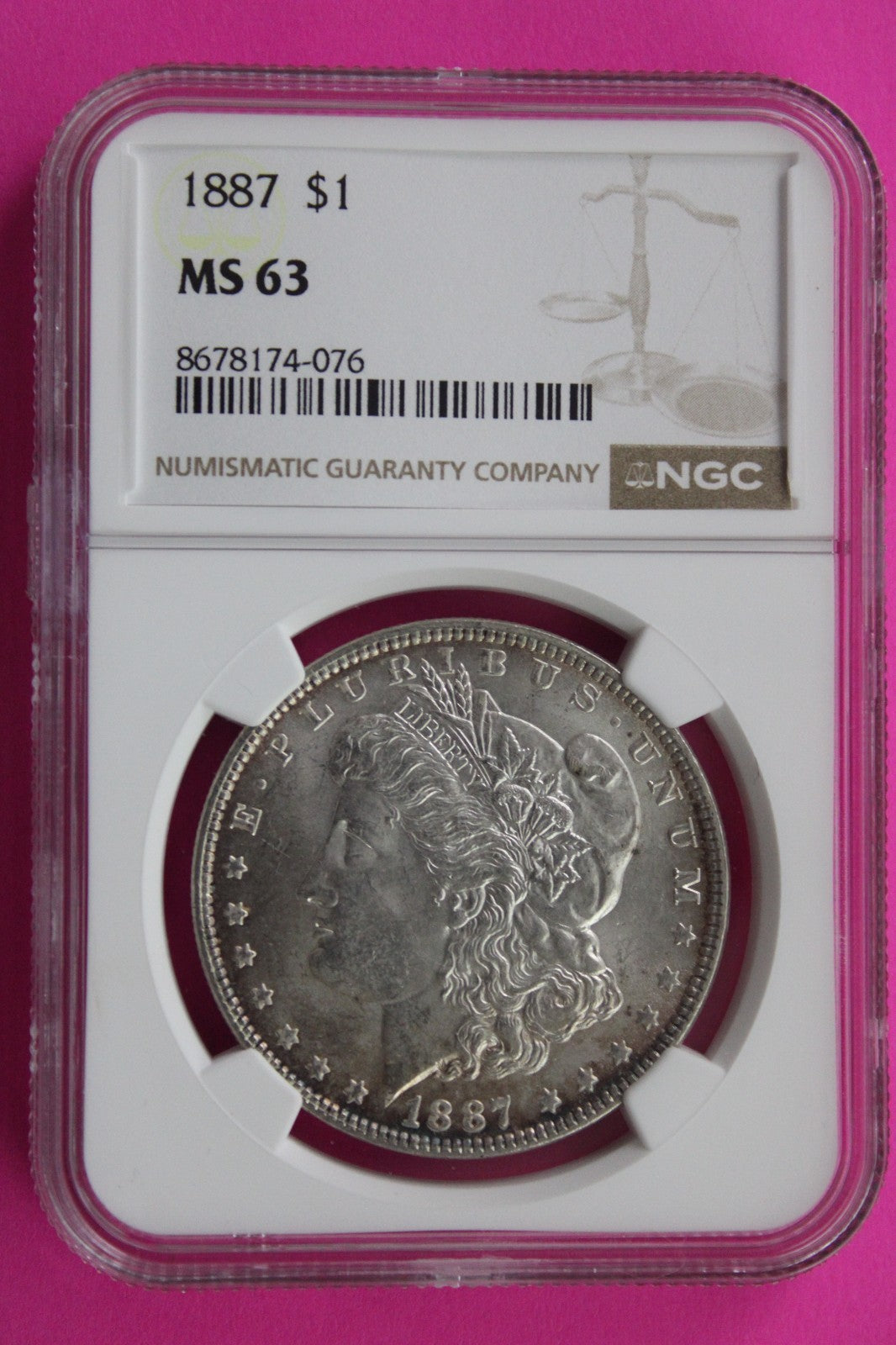1887 P MS 63 Liberty Morgan Silver Dollar NGC Certified Graded Authentic 807