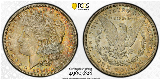 Toned 1896 P MS 63 Morgan Liberty Silver Dollar PCGS Certified Slab 28