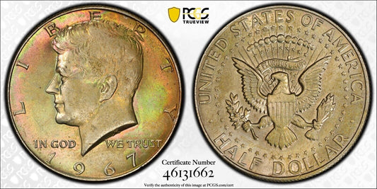 Neon Toned 1967 MS 64 John Kennedy Half Dollar PCGS Slab Trueview OCE 1550