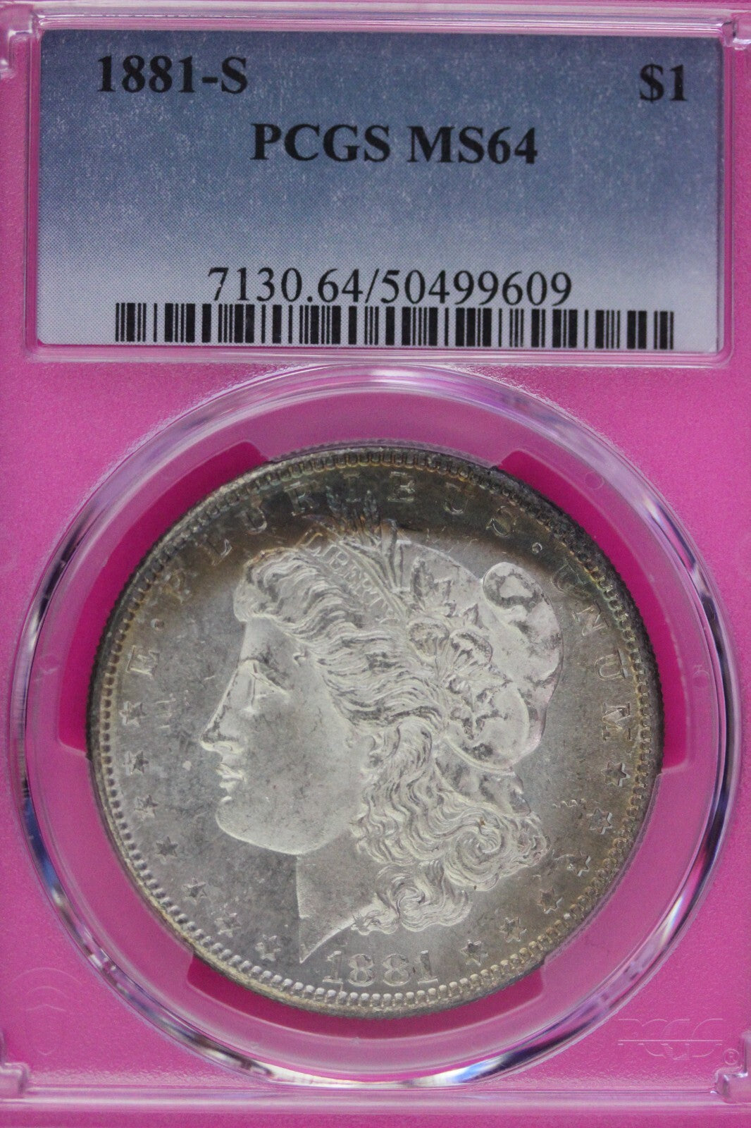 Toned 1881 S MS 64 Morgan Silver Dollar PCGS Graded Certified Authentic Slab 255