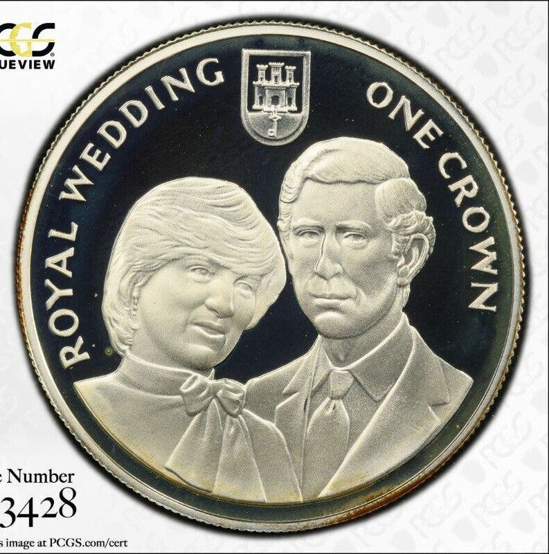 Toned 1981 PR 68 DCAM Crown Gibraltar Princess Diana Royal Wedding PCGS Slab 600