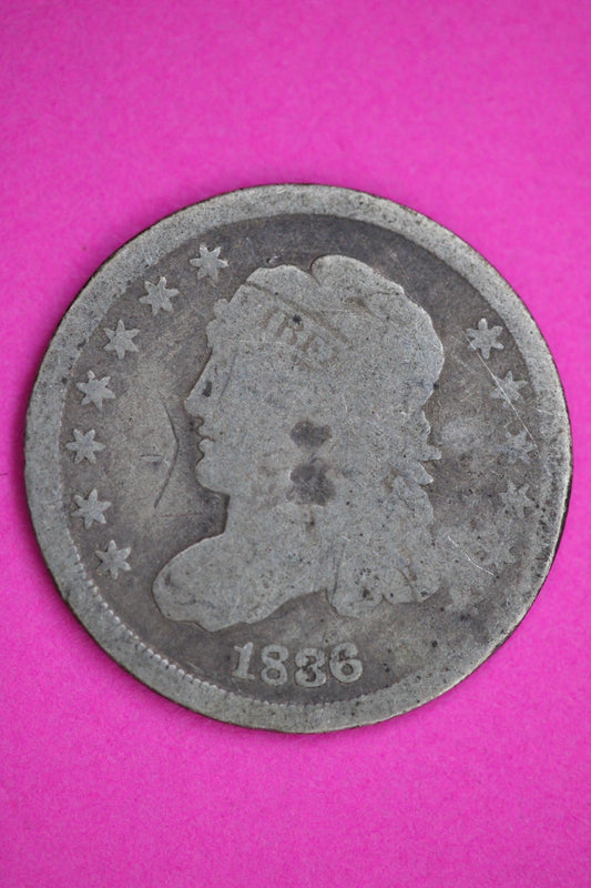 1836 Cap Bust Half Dime Silver Coin Shown Low Grade Filler Damaged Bent 2745