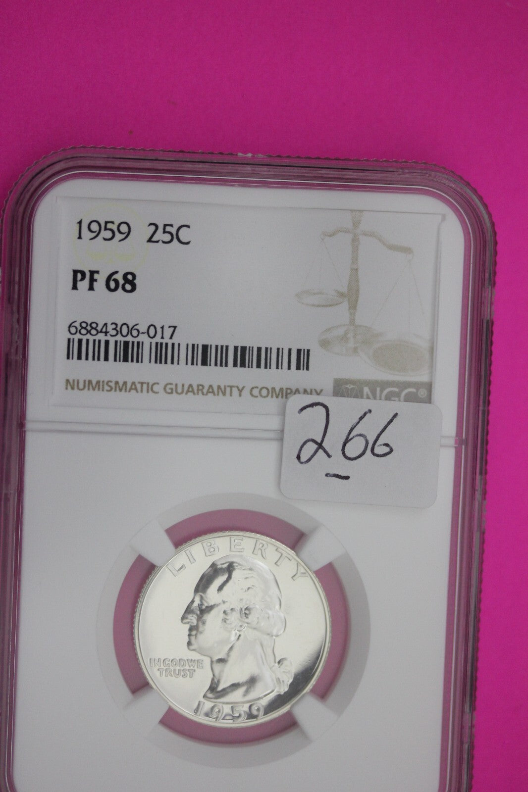 1959 PF 68 Proof Washington Silver Quarter NGC Certified Graded Authentic 266