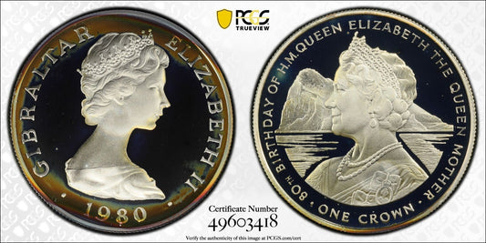 Toned 1980 PR 68 DCAM Crown Gibraltar  PCGS Queen Elizabeth 80th Birthday 548
