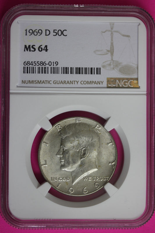 1969 D MS 64 Kennedy Half Dollar NGC Graded Certified Authentic Slab Silver 1373
