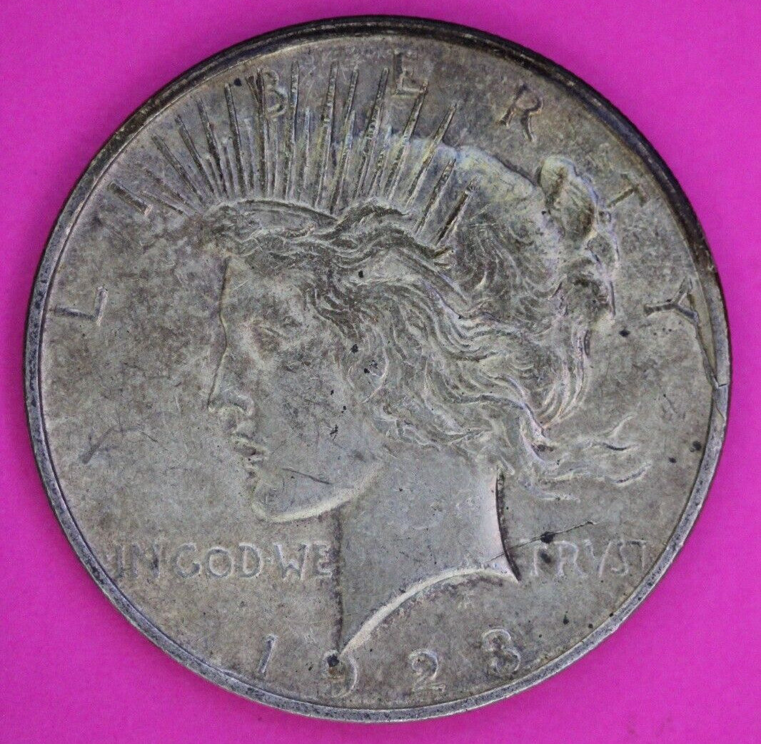 Rim Cuds Die  Breaks 1923 D Liberty Peace Silver Dollar Denver Coin 227
