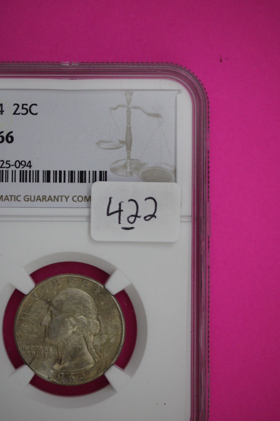 1964 P MS 66 George Washington Silver Quarter NGC Certified Authentic Slab 422