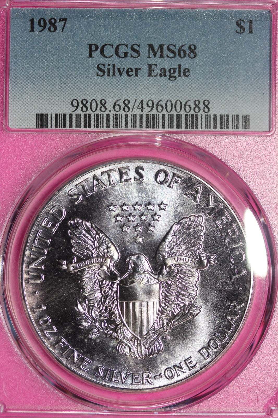Toned 1987 MS 68 American Silver Eagle PCGS Graded Authentic Certified Slab 175