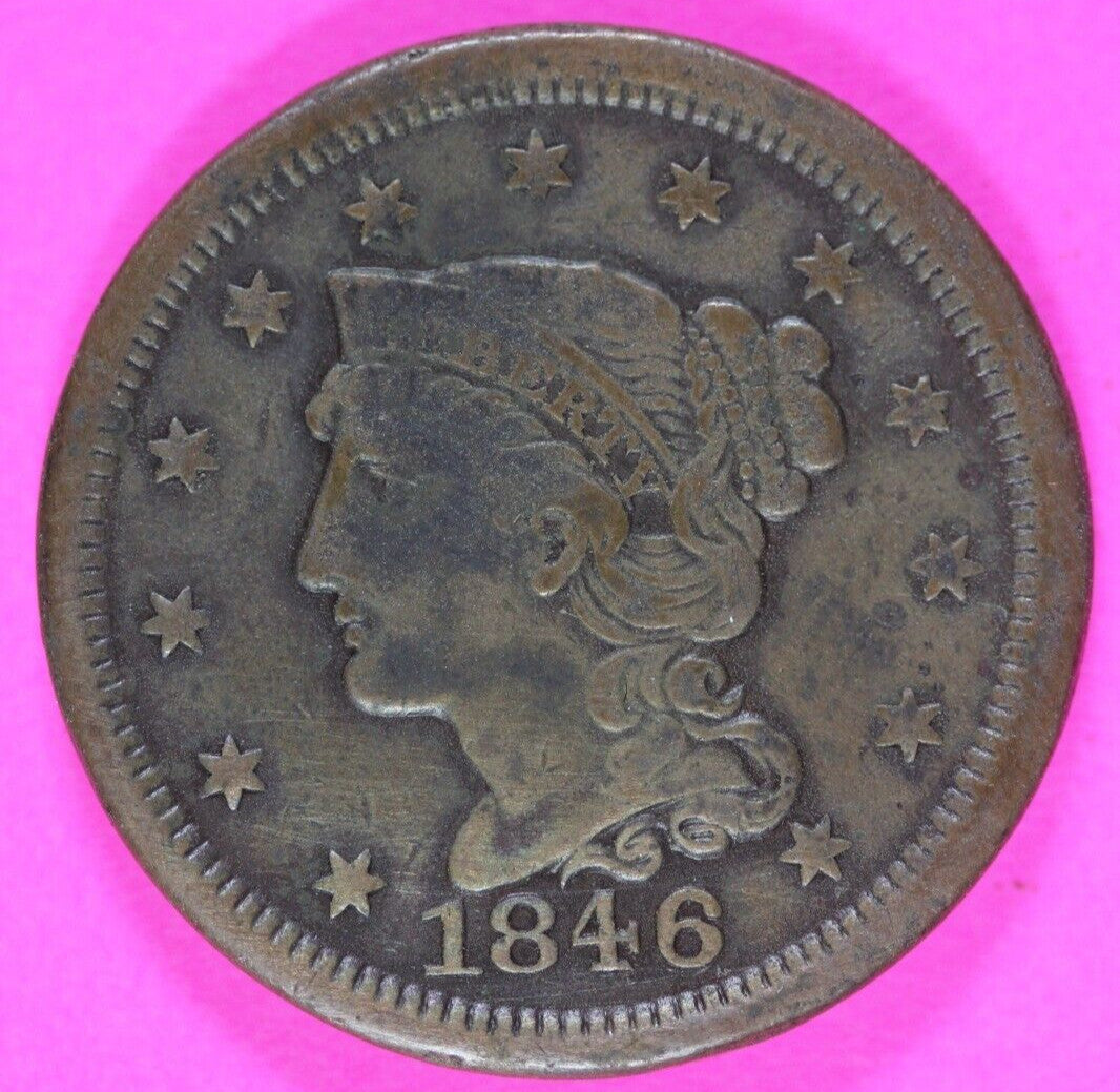 1846/46 Large Cent Braided Hair Liberty Exact Rare Early Type Coin Pictured 30