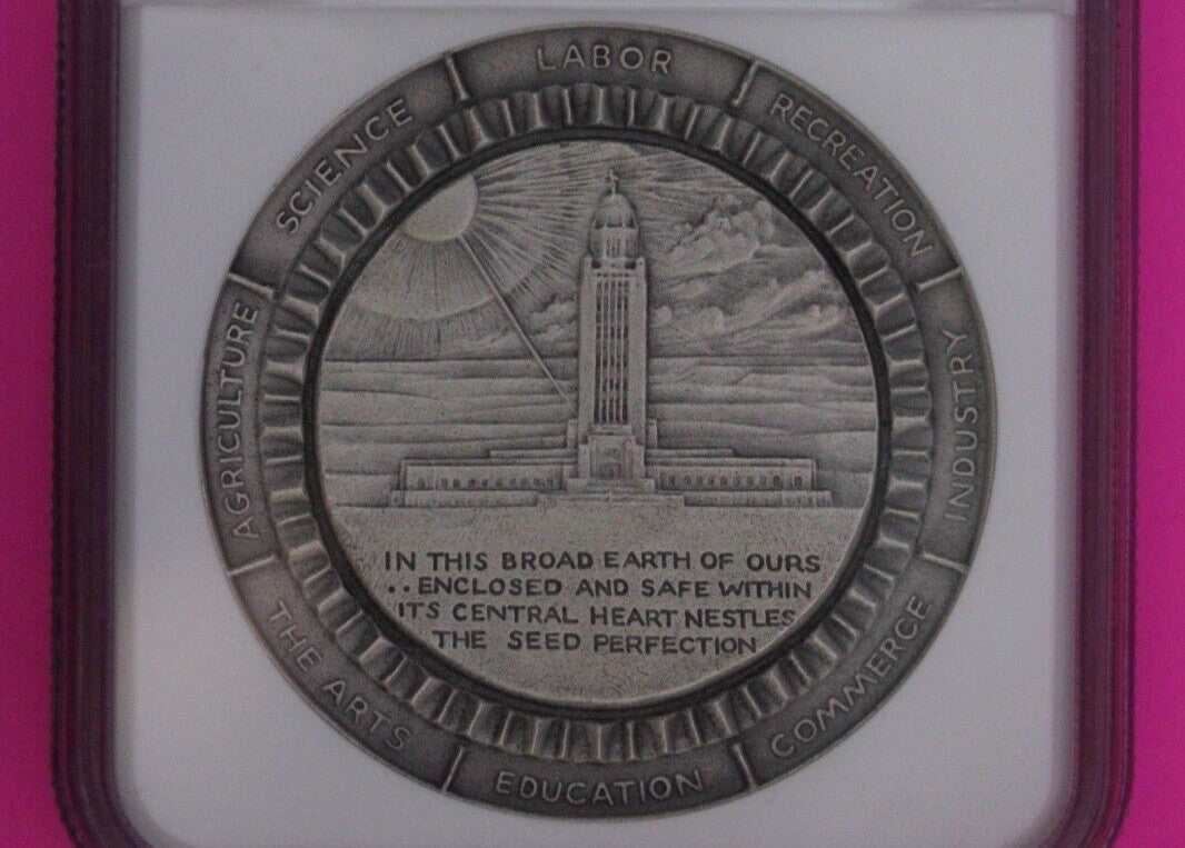Antiqued 1967 MS 69 Nebraska Centennial Medallic 1.9 Ounce Silver Medal NGC 6045
