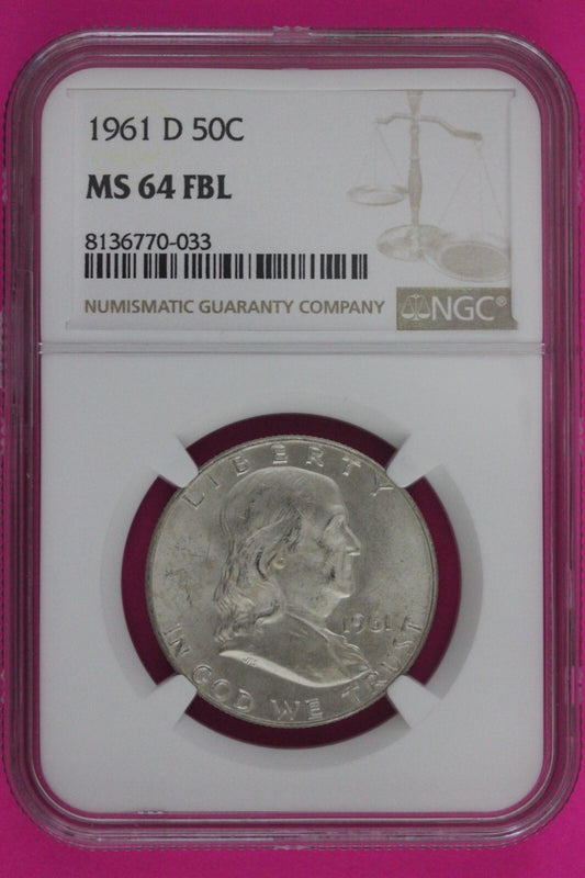 Full Bell Lines 1961 D MS 64 FBL Ben Franklin Half Dollar Silver Coin NGC 791