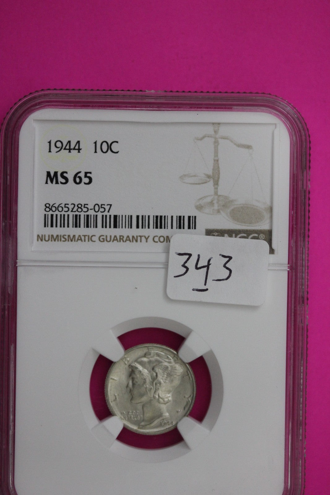 1944 P MS 65 Mercury Winged Liberty Dime NGC Certified Graded Authentic Slab 343