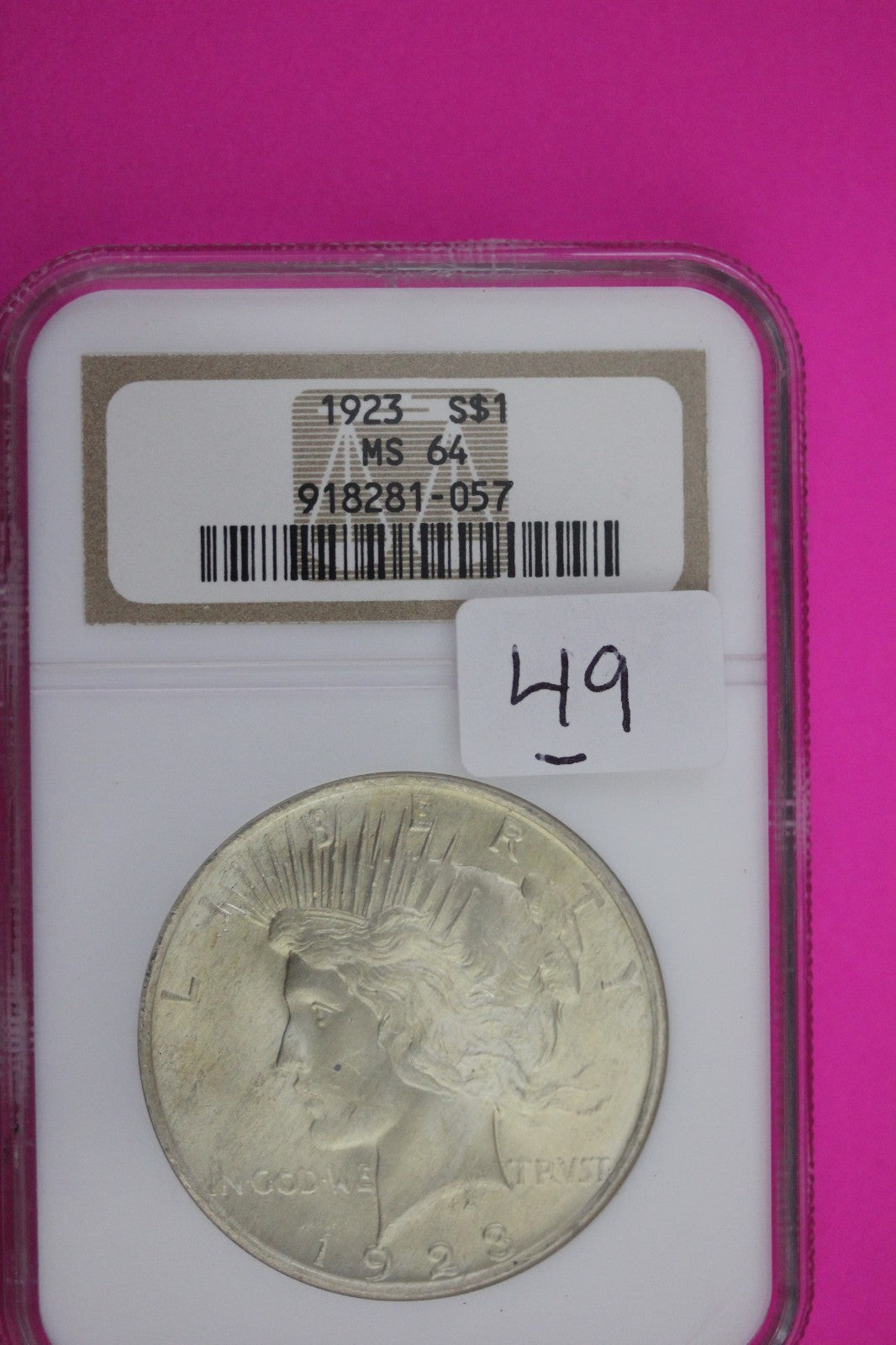 1923 P MS 64 Liberty Peace Silver Dollar NGC Graded Authentic Certified Slab 49