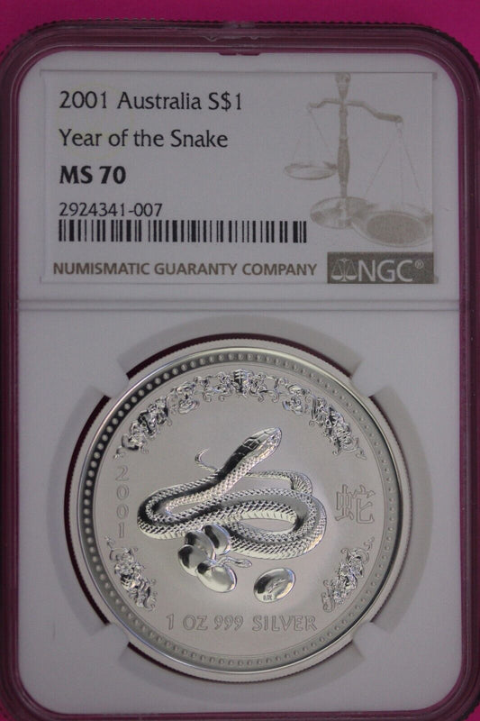 Top Pop None Finer 2001 MS 70 Year Of The Snake Australia NGC Certified Slab 836