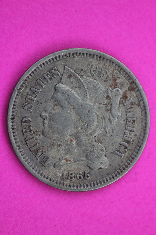 Hi Grade 1865 Three 3 Cent Nickel Semi Key Date Coin Same Coin In Pic 2-268