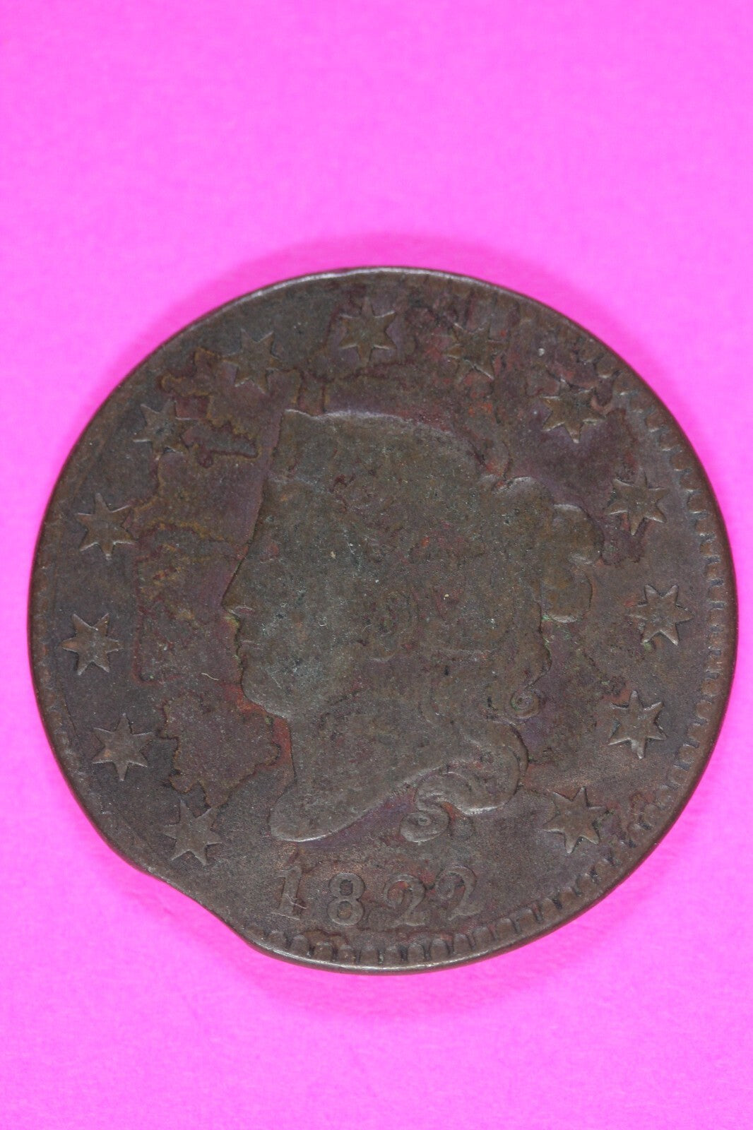 Clipped Planchet Mint Error 1822 Large Cent Coronet Head N-9 R5 Rare Coin 19