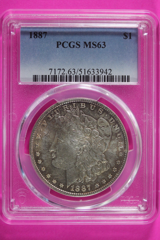 Toned 1887 P MS 63 Liberty Morgan Silver Dollar PCGS Certified Graded Slab 1076
