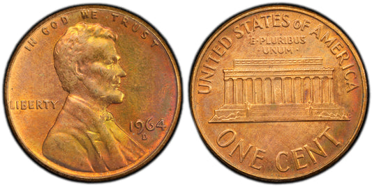 Toned 1964 D MS 63 RB Abraham Lincoln Memorial Cent PCGS Graded Slab 425