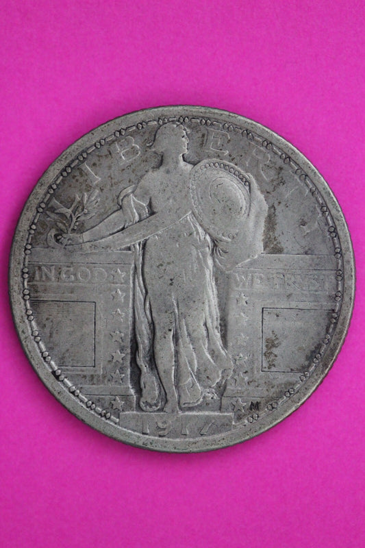 1917 P Type 1 Standing Liberty Silver Quarter Genuine Semi Key Date Coin G0614N