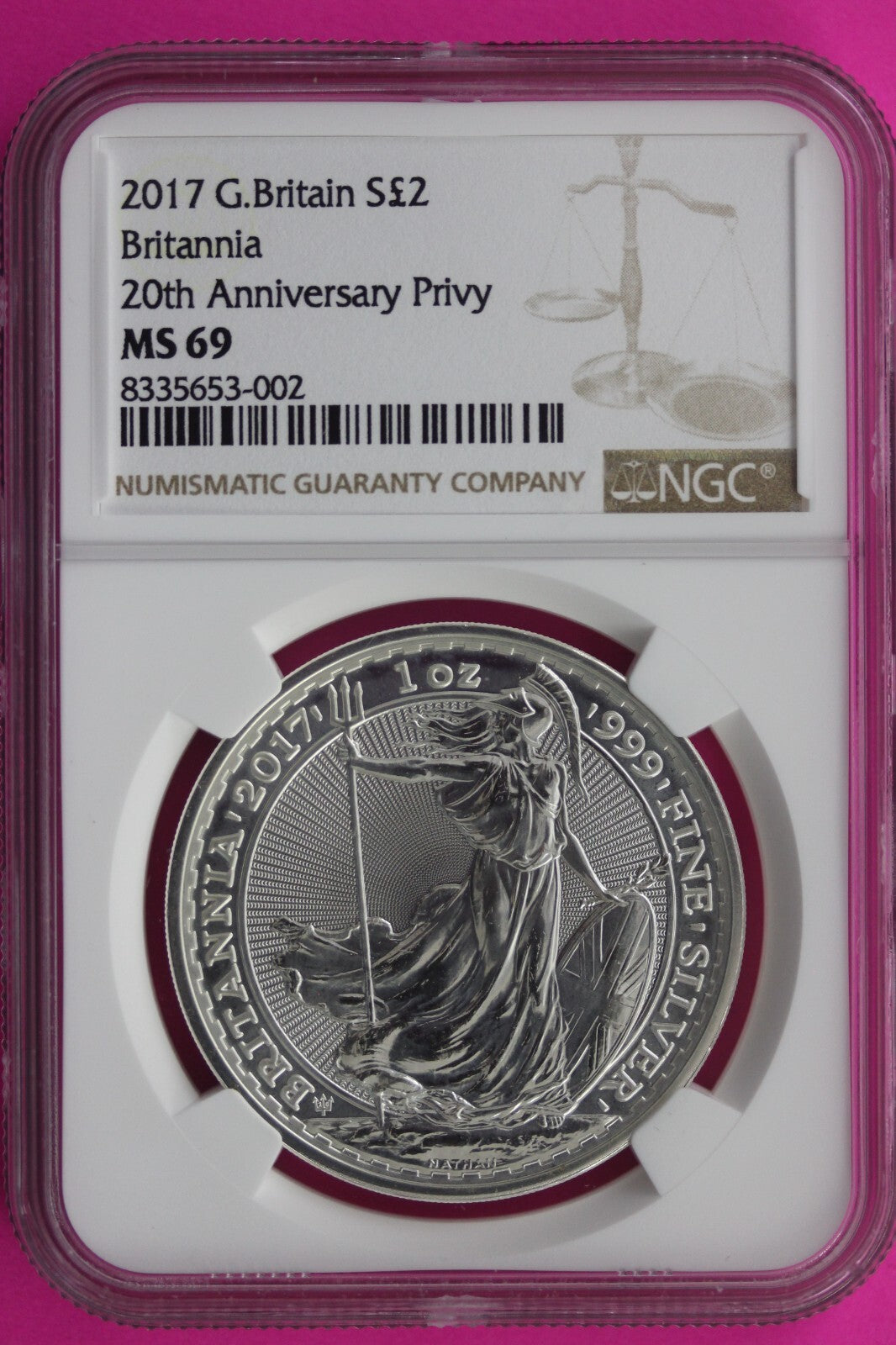 2017 MS 69 Great Britain £2 Britannia 20th Anniversary Privy NGC Graded Slab 712