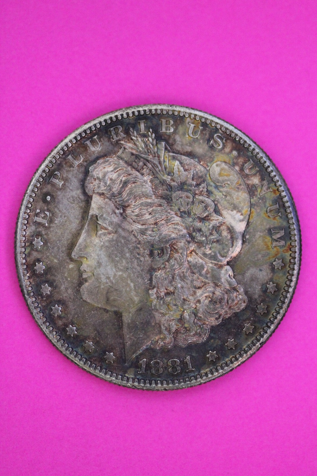 Rainbow Toned 1881 S Morgan Liberty Silver Dollar San Francisco Mint Coin 179