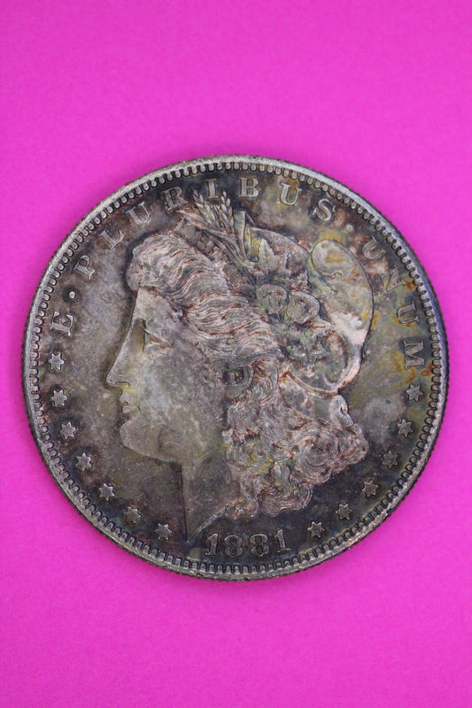 Rainbow Toned 1881 S Morgan Liberty Silver Dollar San Francisco Mint Coin 179