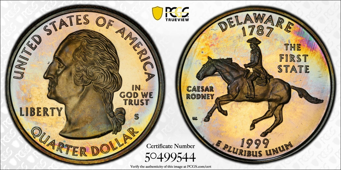 Toned 1999 S PR 68 DCAM Delaware State Quarter PCGS Graded Certified 114