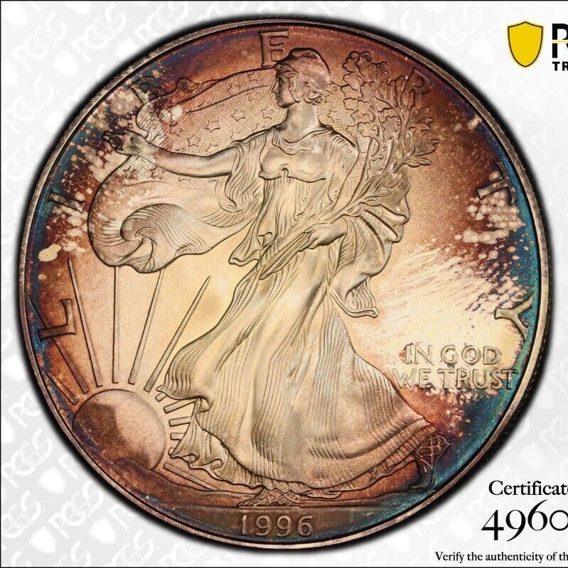 Toned 1996 MS 67 American Silver Eagle PCGS Graded Authentic Certified Slab 180