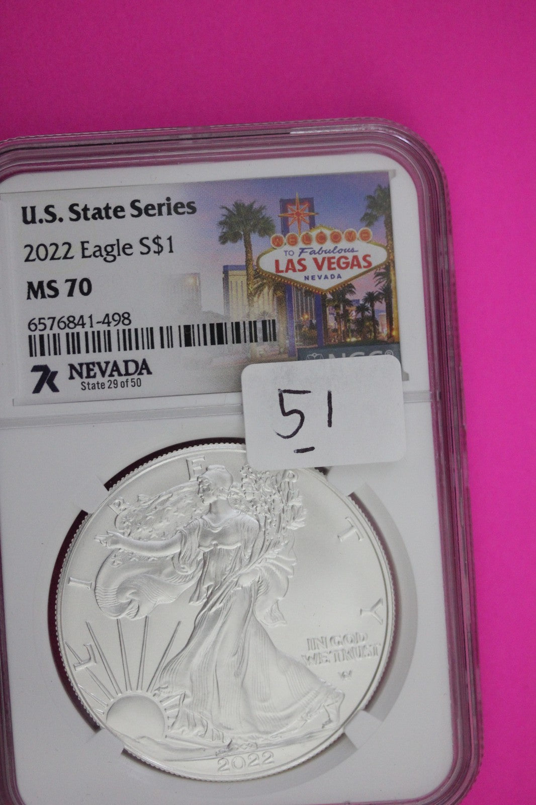2022 MS 70 Silver Eagle Coin Nevada U.S. State Series 1 OZ .999 NGC Certified 51