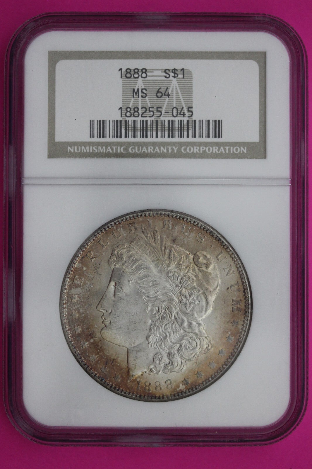Nicely Toned 1888 P MS 64 Liberty Morgan Silver Dollar NGC Certified Slab 875