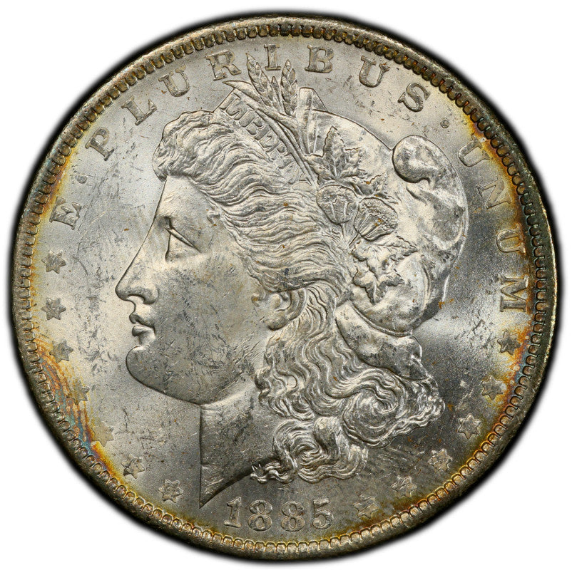 Rainbow Toned 1885 O MS 63 Morgan Liberty Silver Dollar PCGS Certified Slab 990